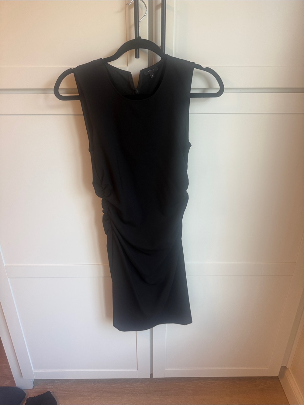 Theory Black Sleeveless Ruched Mini Dress